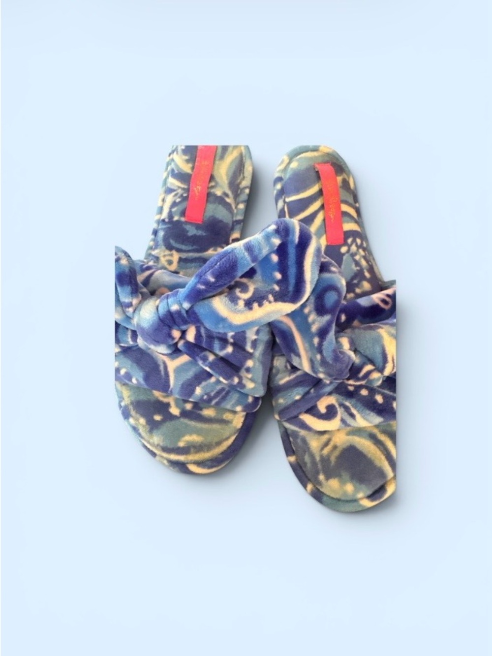 Blue Patterned Knot Slide Slippers - Picture 2 of 6